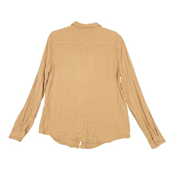 CP SHADES 1042 Sloane Tan Cotton Gauze Long Sleeve Button Up Top USA SIZE LARGE - Picture 2 of 11